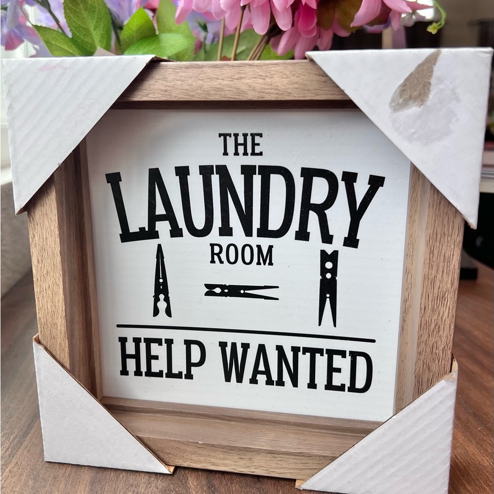 Cute Sign for Laundry Room Area Hanging or Standing Frame 7x7 NWT